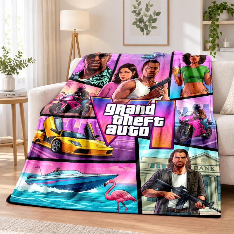 GTA Flannel Throw Blanket Soft Warm Cozy For Sofa Bed Indoor Home Bedroom Use
