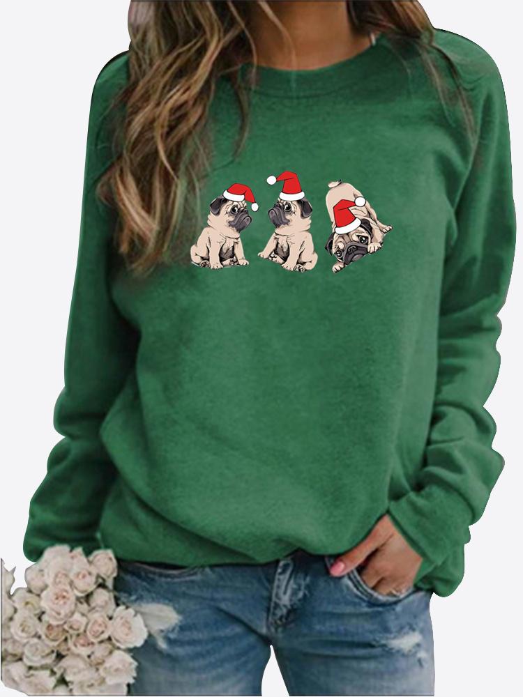 Autumn and Winter Women's Christmas Theme Printing Sweater Round Neck Long Sleeve Casual Sweatshirt Plus Size Top