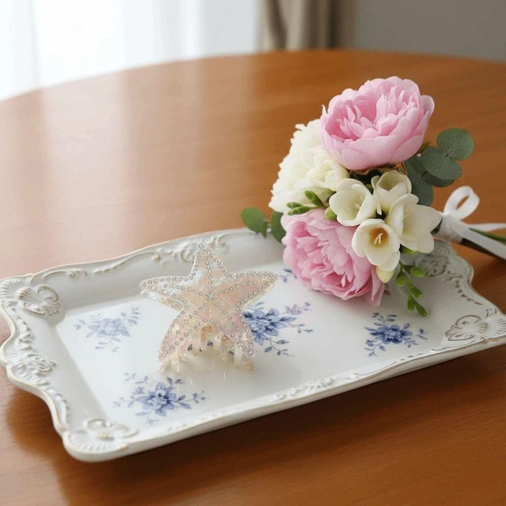 Заколка для волос Морская звезда с инкрустацией стразами Пятиконечная звезда Заколка для волос из ацетата целлюлозы Держатель для хвостика