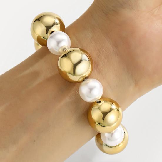 1 Set Imitation Pearl Necklace Bracelet Retro Punk Style Beaded Choker Necklace Metallic Golden Bead Bracelet Women Jewelry for Party Dating