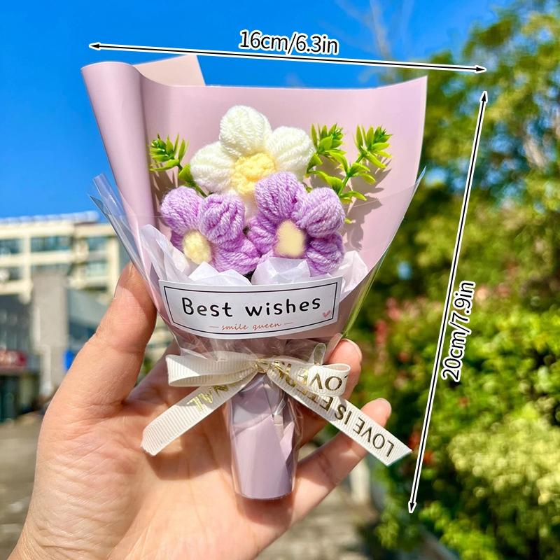 Мини-вязаный букет для подруги, креативный подарок на день рождения ко Дню святого Валентина, искусственный небольшой букет, подарок на свадьбу