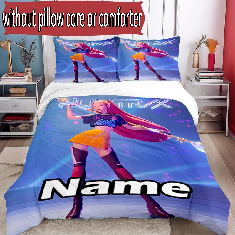 3pcs Duvet Cover Set (1*Duvet Cover + 2*Pillowcase, Without Core), Custom Name KPop Demon Hunters Pattern Bedding Set, Home Bedroom Decor Gift
