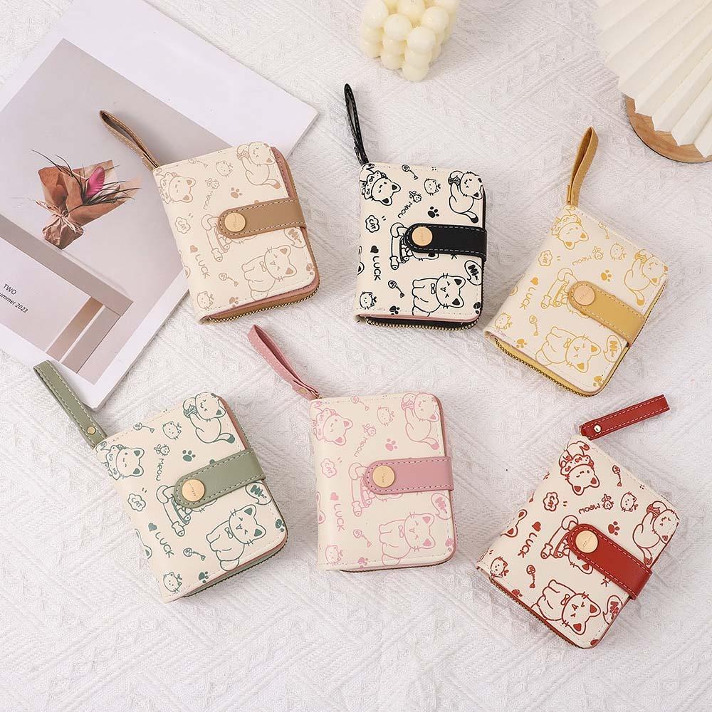 Водонепроницаемая короткая студенческая сумка для денег Кошельки на молнии из ПУ Хранение ключей Милый кошачий кошелек для девочек Студент