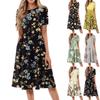 Women's Loose Casual And Fashionable Round Neck Short Sleeved Printed Mid Length Dress