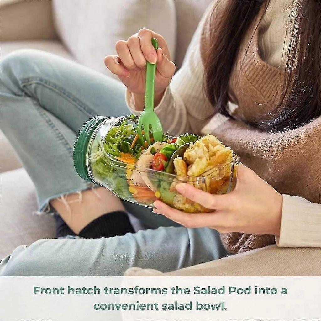New Salad Pod with Sauce Dressing Container, Vertical Layering Salad Pod with Built-in Bowl, Portable Leakproof All-in-One Salad Lunch Box