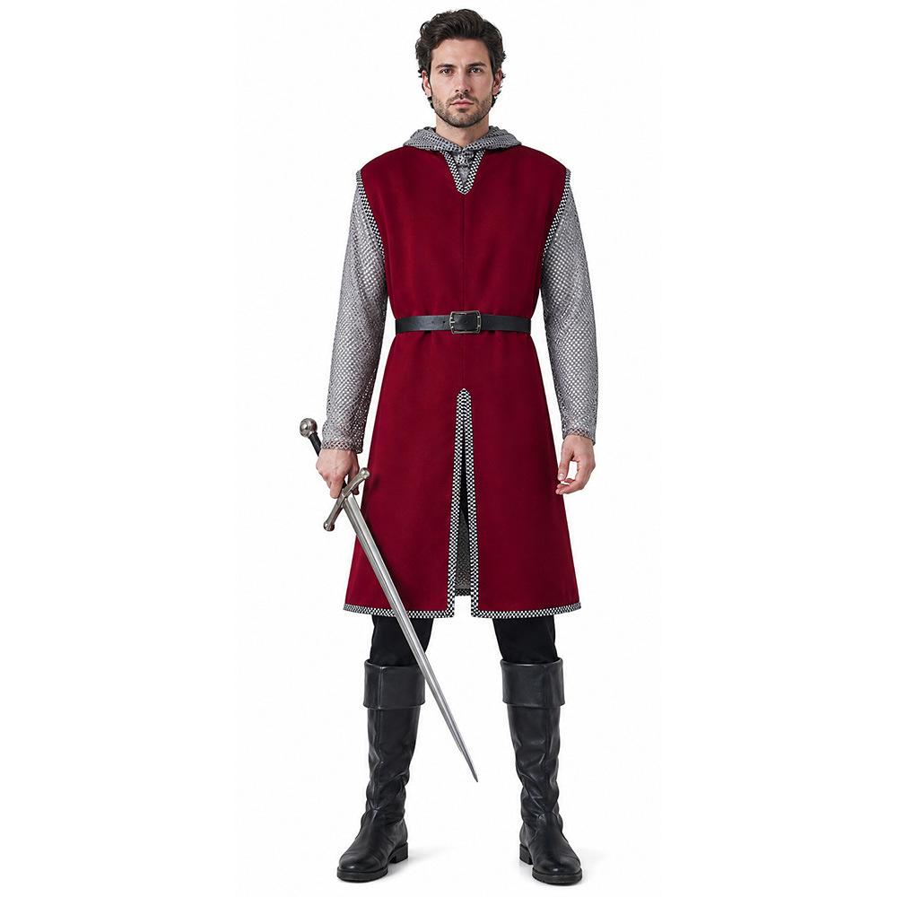Popular medieval chain mail red knight cos costume halloween cosplay robe set performance costume