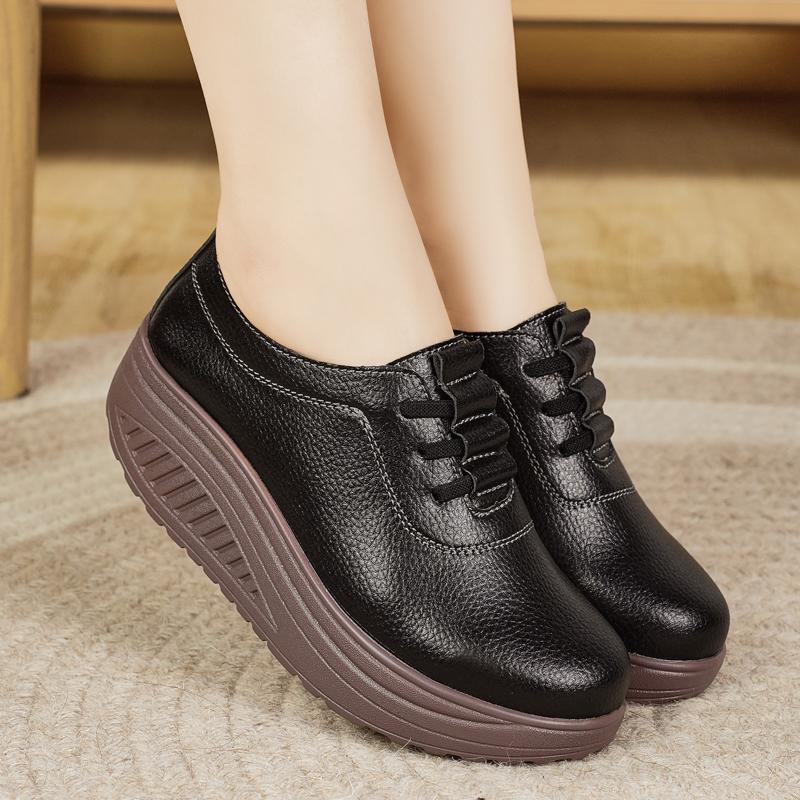 Женские туфли на платформе черные повседневные элегантные кожаные белые туфли на толстой подошве с эффектом увеличения роста Shake Shoes