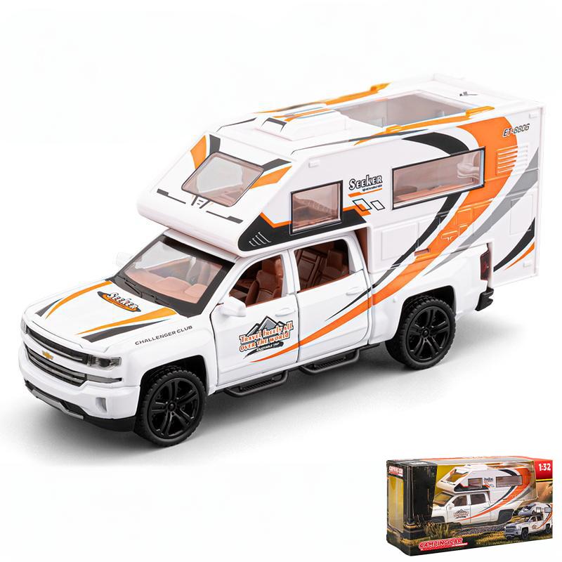 1:32 Chevrolet Blazer Chalet Off Road Camping RV Alloy Diecast Metal Model Sound Light Pull Back Toy Home Decoration Kids Gifts