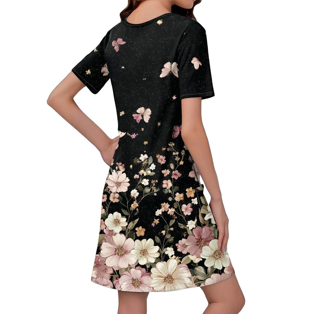 Women's Casual And Fashionable V-neck Short Sleeve Printing Mid Length Dress