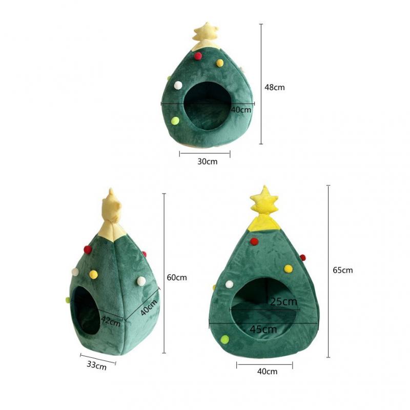 Рождественское гнездо для кошек/собак, теплая и удобная плюшевая лежанка для домашних животных в форме пещеры, гнездо для кошек в форме дерева, съемные и моющиеся принадлежности для домашних животных