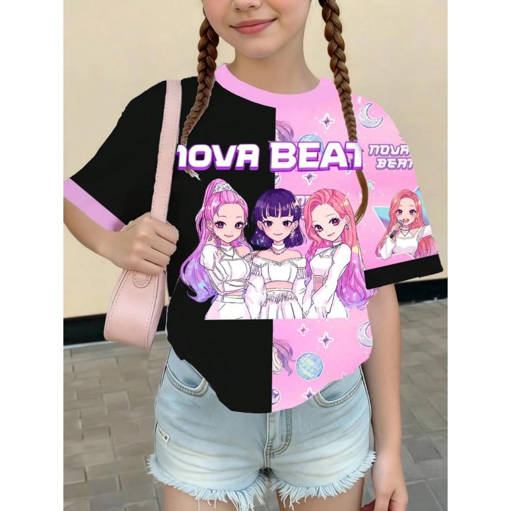 Kpop Style Short-Sleeve T-Shirts for Girls Funny Gift for Kids Summer Short Sleeve Tops Casual Round-Neck Outdoor Girls Clothes