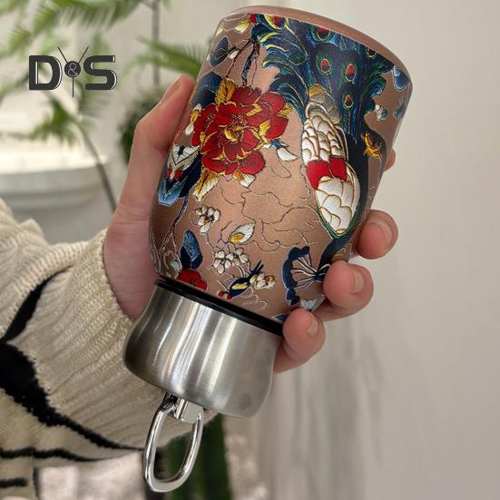 Термос с узором павлина из нержавеющей стали, винтажный цветок, термос, 300 мл, двухслойный изоляционный стеклянный чайник с герметичной крышкой