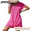 JPNTKY Женская модная летняя весенняя однотонная с принтом V-образный вырез короткий рукав повседневные платья