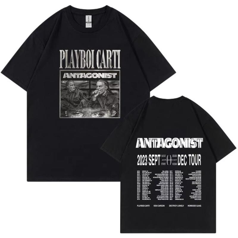 Футболка с принтом рэпера Playboi Carti, футболка с туром Antagonist 2023, футболка для фанатов концертов, унисекс, модная, хип-хоп, с коротким рукавом, оверсайз