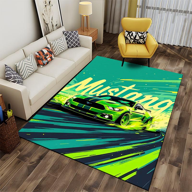 Green Mustang Racing Design suitable as a non-slip mat for the living room or bedroom sofa