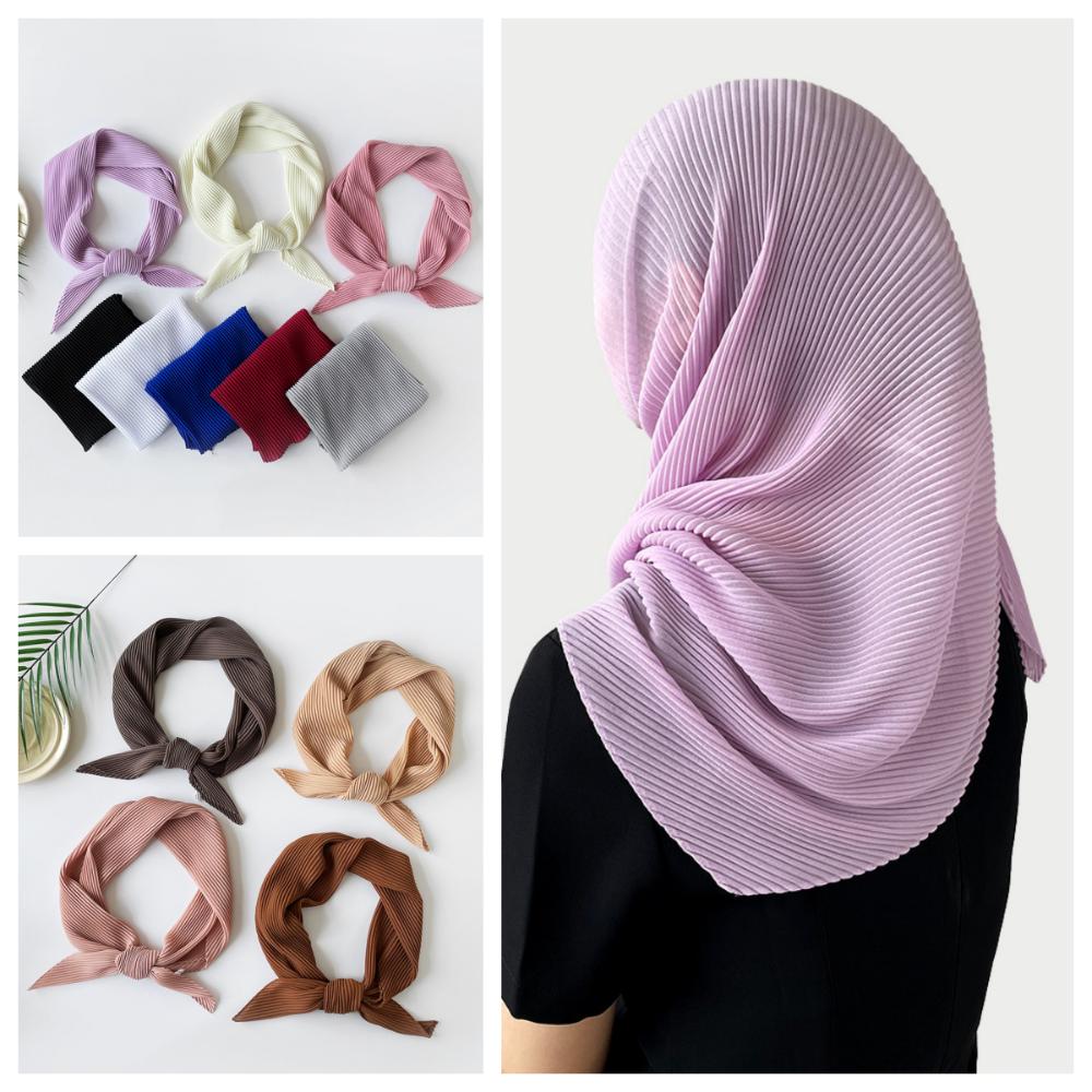 Soft Wrap Solid-color Bandana Hair Band Pleated Silk Scarf Fashion Chiffon Hair Scarf Girls
