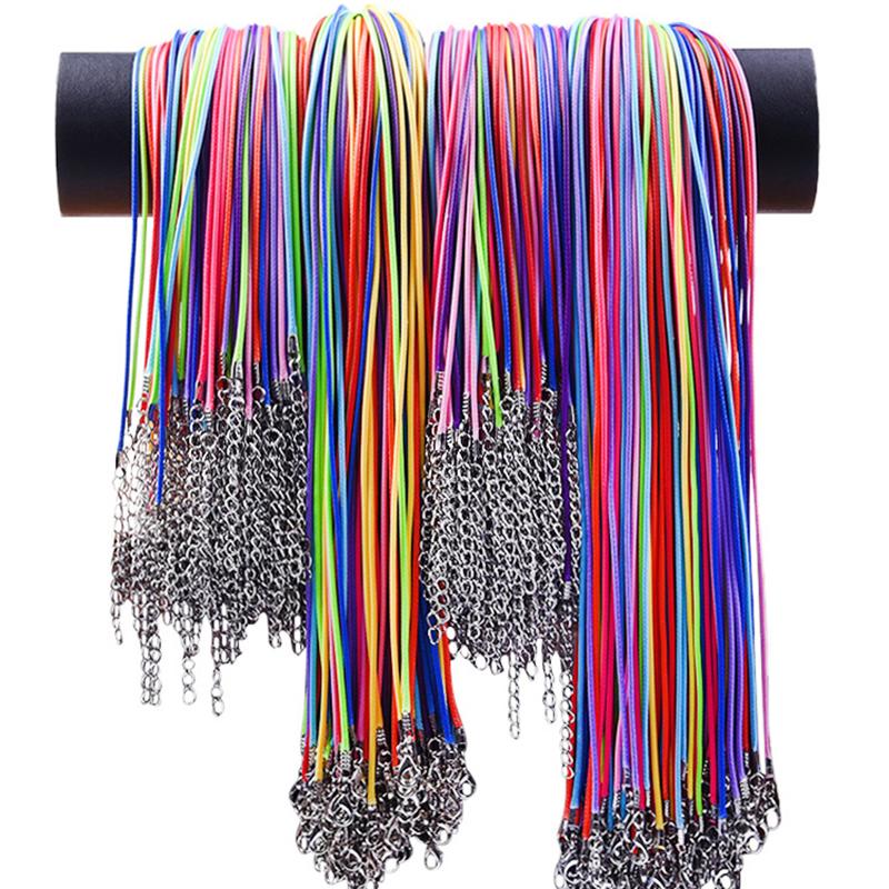 Mix Rainbow Color 102030Pcslot 50Cm Leather Rope Chain Necklace For Women Men Accessories Diy Wax Adjustable Choker Necklace