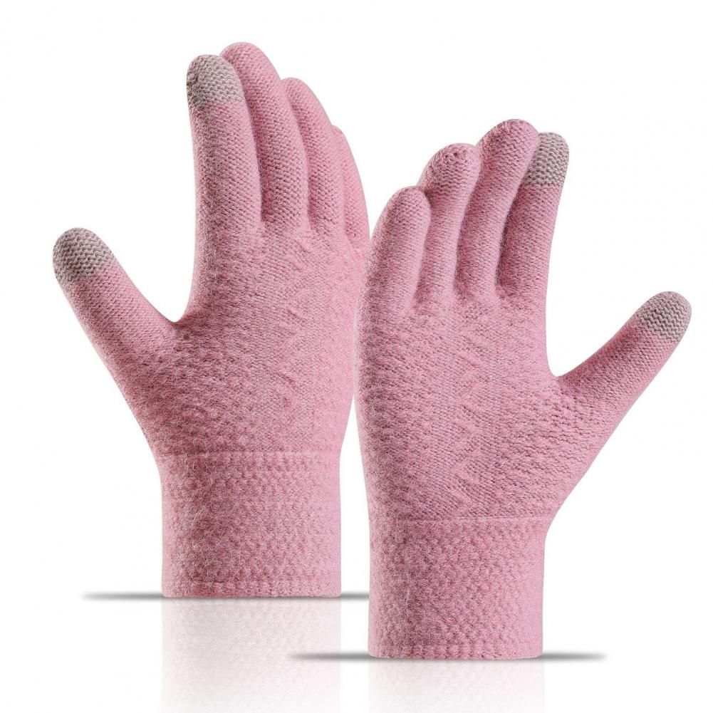 1 Pair Women Men Autumn Winter Knitting Gloves Solid Color Thickened Ribbed Cuffs Ridding Gloves Windproof Gloves