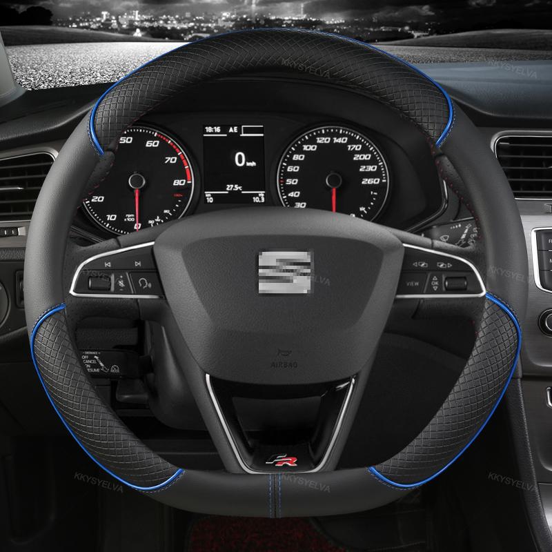JZVL4 Car Steering Wheel Cover Microfiber Leather 38cm Non-Slip For Seat Tarraco Arona Ateca Ibiza Toledo Mii Leon Arosa Exeo ST FR