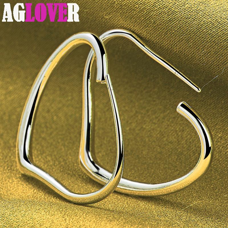 Ювелирные изделия: серьги-кольца из стерлингового серебра 925 пробы с сердцем 29x37 мм