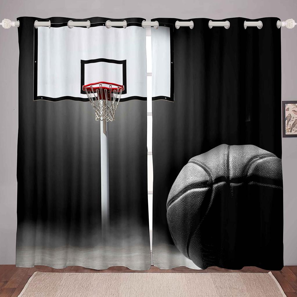 Basketball Curtains ideal ideal for Bedroom Living Room 3D Ball Court Window Opening Treatments Decorative Sports Theme Drapes Competitive Curtain