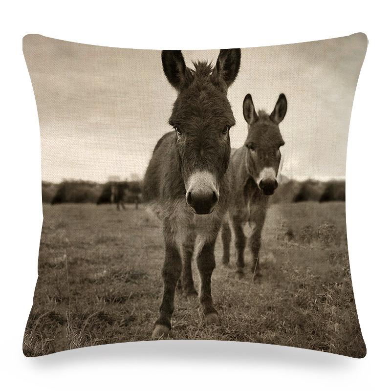 Happy And Cute Donkey Digital Printing Short Plush Pillow Covers Decorative For Car Sofa Office Cushion Cover Home Goods