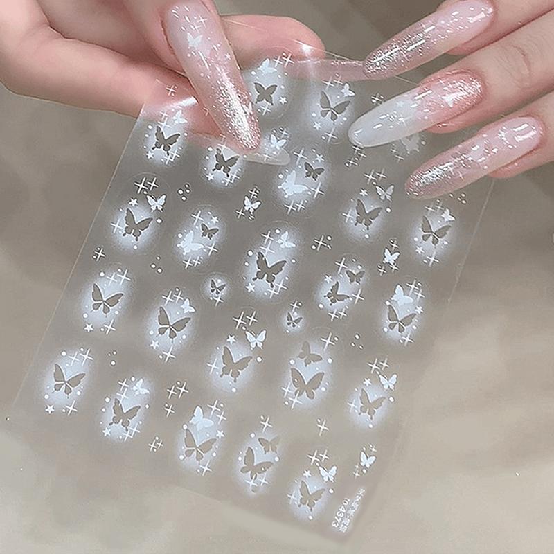 Hollow Out Spray Painted Star Butterfly Nail Stickers Transparent White Pentagram Wearing Nail Stickers Decorations