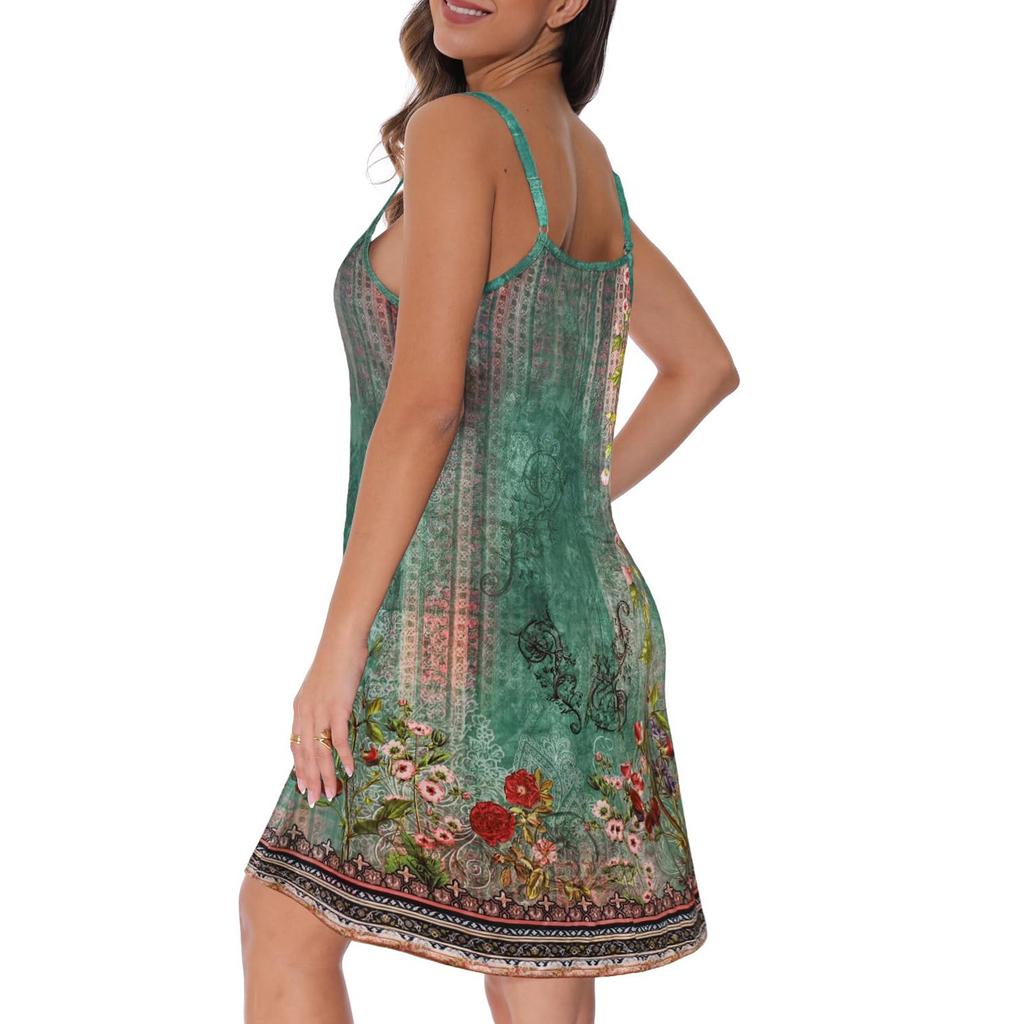 Summer Dresses for Women Spaghetti Strap Button Down Casual Sundress Beach Cover Up Dress with Pockets