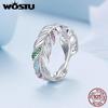 925 Sterling Silver Delicate Colorful Zircon Feather Ring Cubic Zirconia for Women Birthday Gift Chic Fine Jewelry