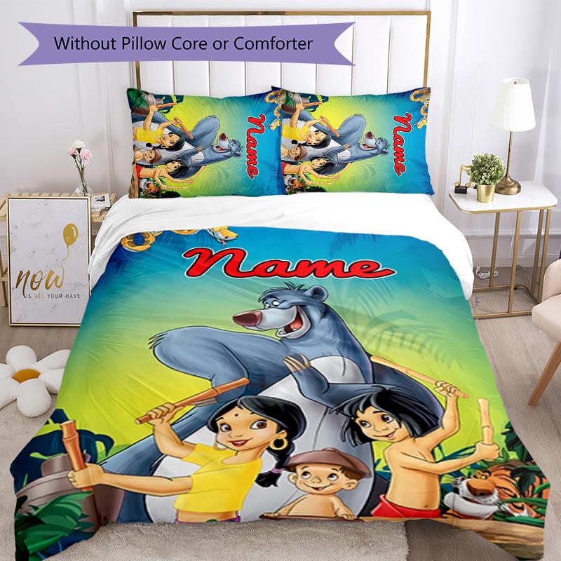 3pcs Custom Name The Jungle Book Bedding Set Duvet Cover Closure Includes 1 Duvet Cover & 2 Pillowcases for All Seasons Bedroom Decor