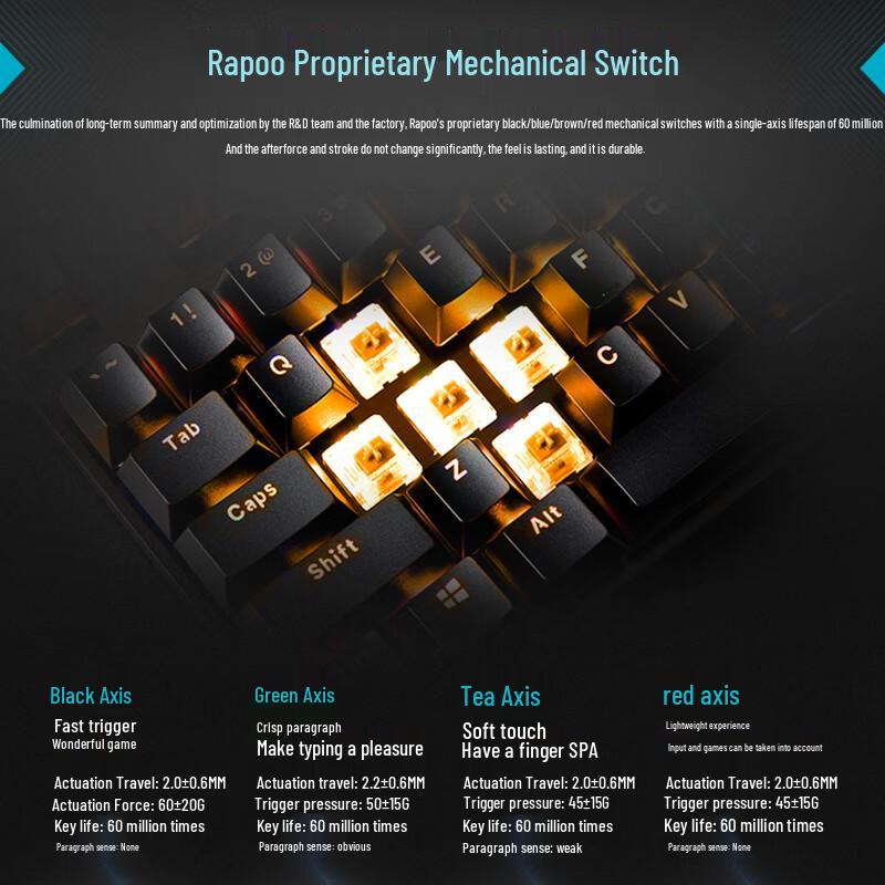 Rapoo V500PRO 104-клавишная проводная механическая игровая клавиатура с подсветкой