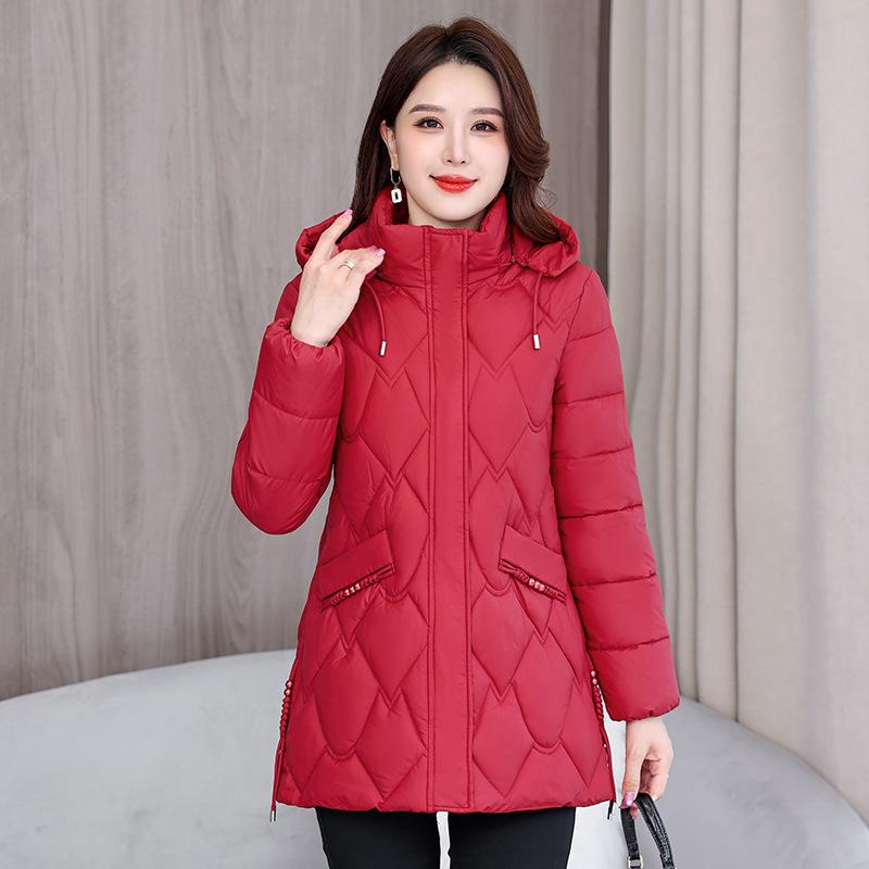 New hooded cotton clothes women's winter thickened warm medium and long diamond quilted slim down cotton clothes