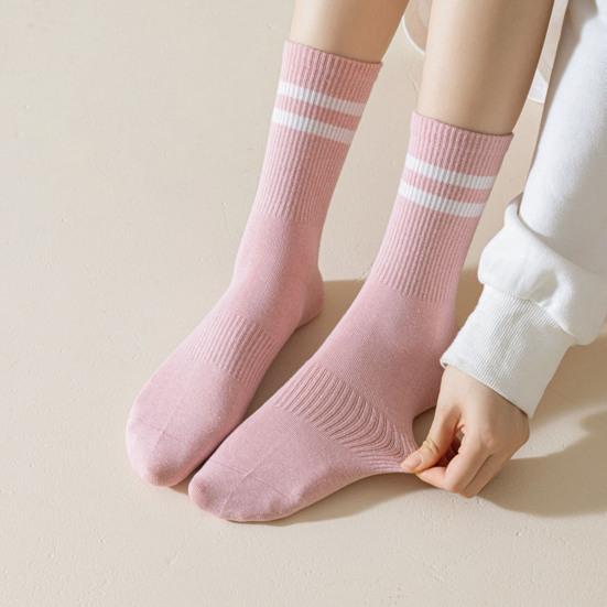 1 Pair Women Socks Mid-tube No Odor Striped Contrast Color High Elasticity Anti-slip Breathable Soft