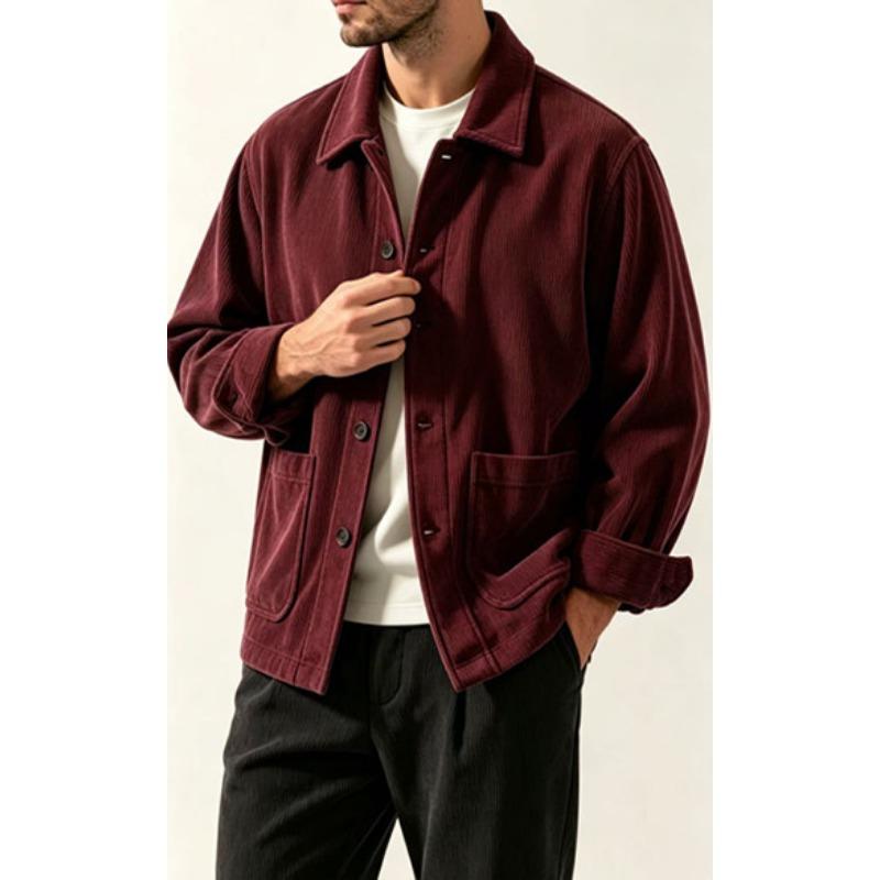 Men S Vintage Casual Corduroy Long Sleeve Jacket Solid Color