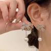 Серьги-пусеты из серебра S925 с жемчугом и бантом, модные женские украшения 2023