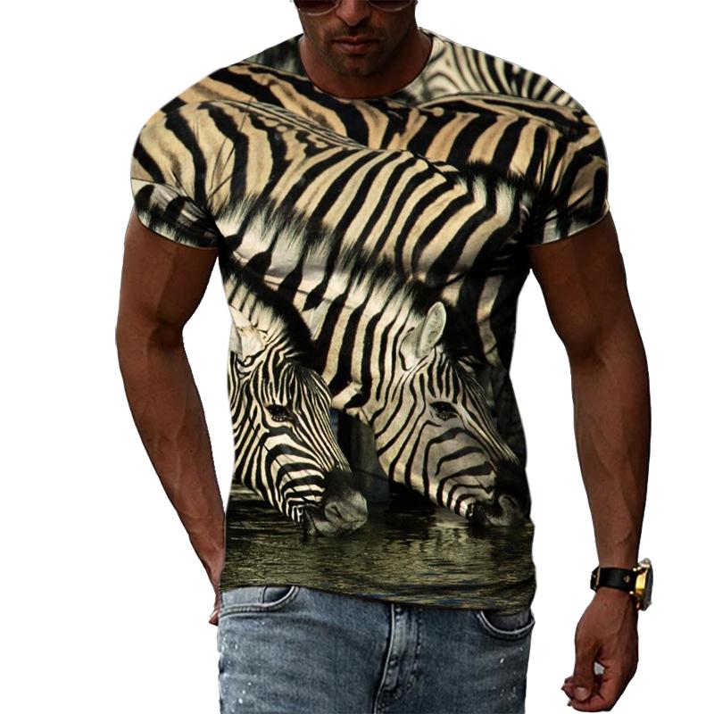 Летняя мужская оригинальная футболка с принтом зебры и 3D модными повседневными индивидуальными футболками с круглым вырезом и рисунком, футболки в стиле Харадзюку в стиле хип-хоп