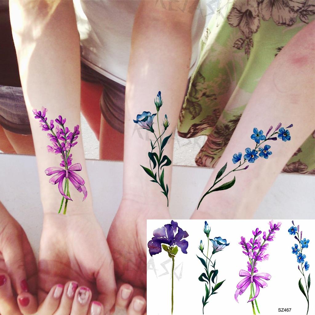 Hyacinth Daisy Temporary Tattoos For Women Girl Lavender Peony Fake Tattoo Sticker Daffodil Tulip Wrist Fashion Waterproof Tatoo