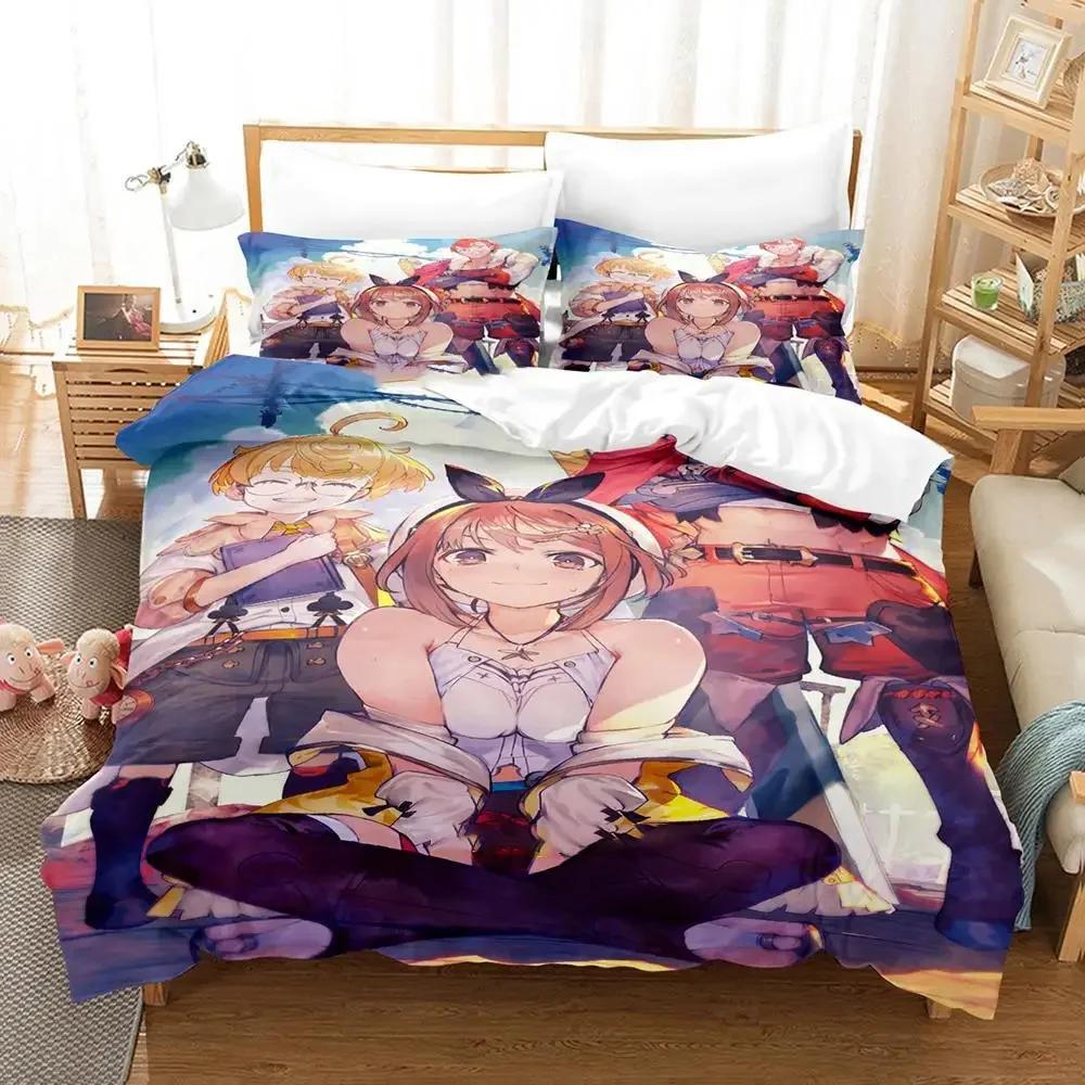Аниме Набор постельного белья Atelier Ryza Пододеяльник Комплект для кровати Пододеяльник Наволочка Одеяло Размер King Queen Постельное белье для мальчиков и взрослых