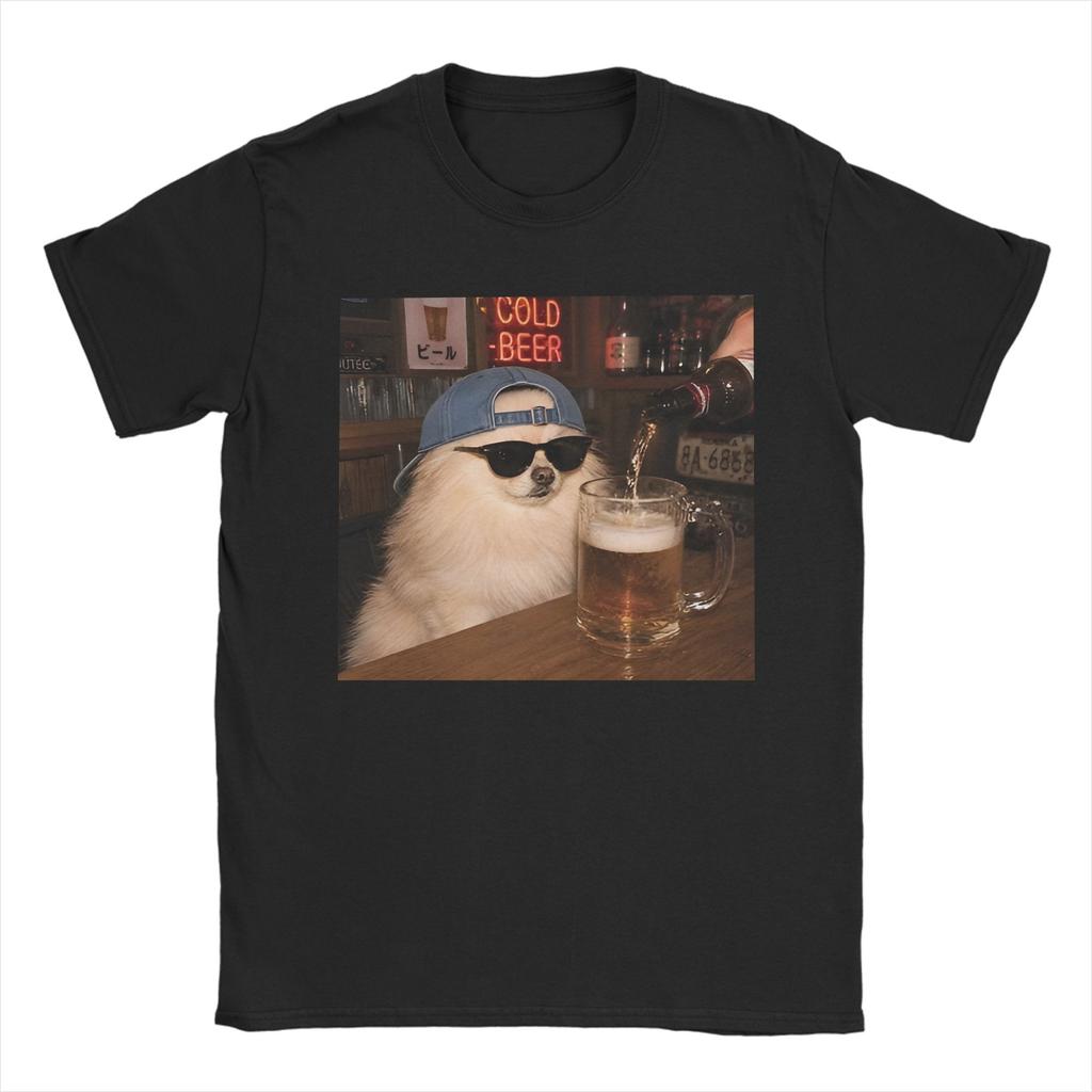 Unisex Unisex Tshirt Funny Patriotic Pomeranian Dog Drinking Beer American Pure Cotton Tees T Shirts Crewneck Clothing Plus Size