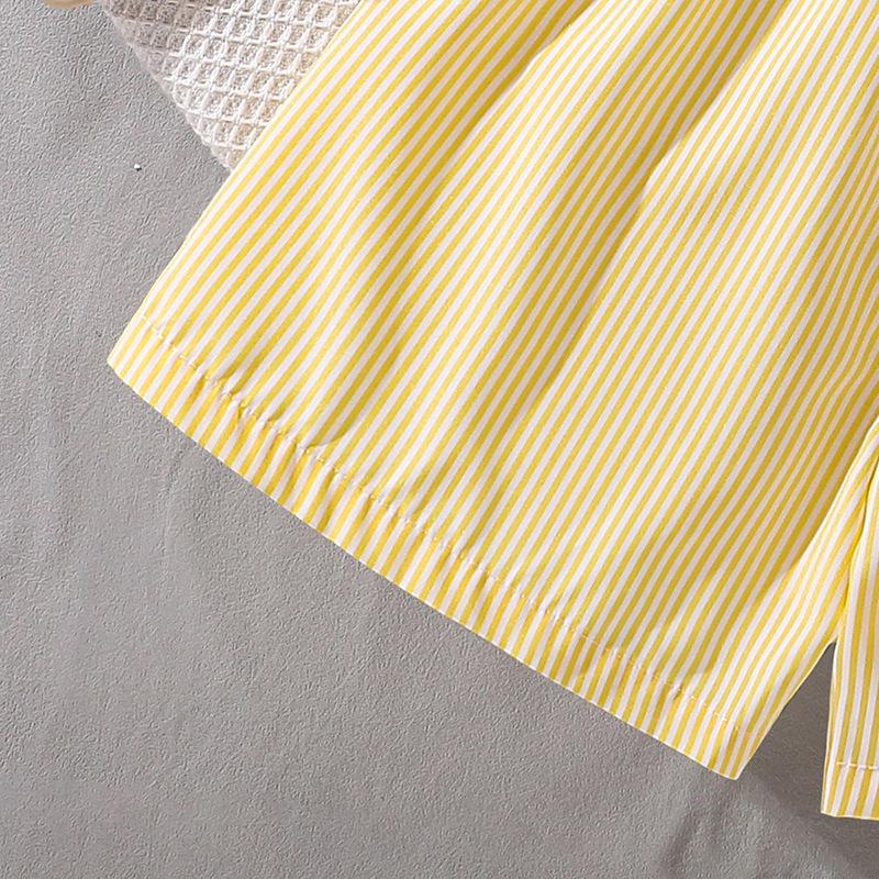 Летний полосатый комплект из майки и шорт в японском стиле для девочек (Большой ребенок) – Коллекция 2025