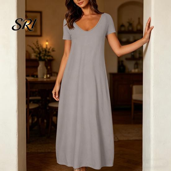 Breathable Summer Dress Long Nightgown for Women Short Sleeve Crew Neck Lounge Relaxed Fit Night Casual A-Line T Shirt Comfortable