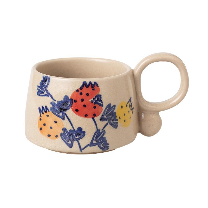 Retro Flower Coffee Cup Breakfast Oat Milk Cup Creative Ceramic Mug Chinese Home Office Afternoon Tea Cup Beverage Gifts