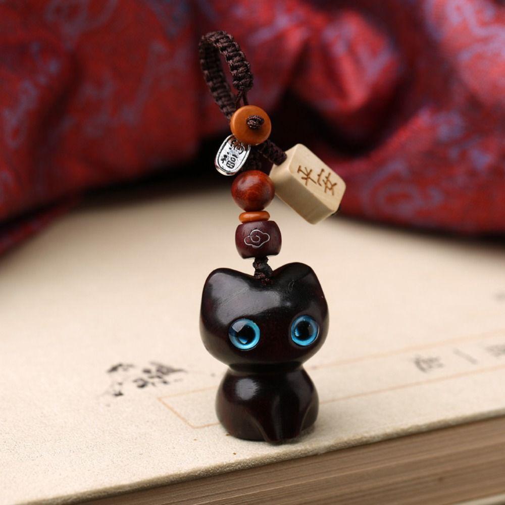 Шармы для ключей автомобиля Сандаловое дерево Брелок Подвеска Счастливый кот Ремешок для ключей Кольцо для мобильного телефона Женщины