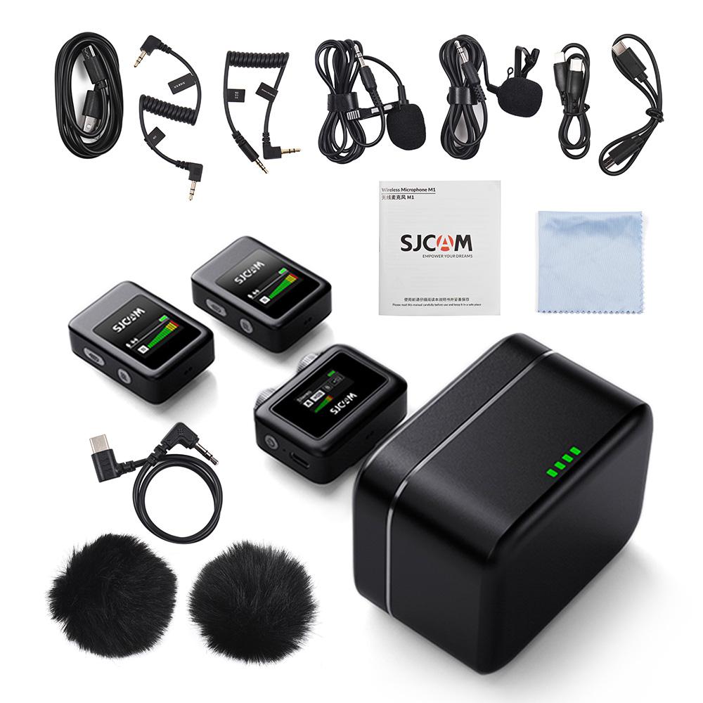 Беспроводная микрофонная система SJCAM M1 с 1 приемником и 2 микрофонами, ЖК-экраном, передача 50 м