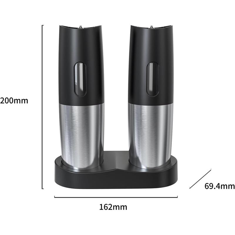 Электрическая мельница для соли и перца, набор, черная и серебристая, автоматическая мельница для перца, регулируемая степень помола, светодиодная подсветка