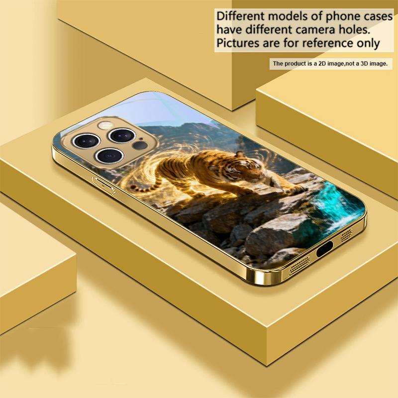 Золотой Благородный Тигр Для IPhone 17 Pro Max 16 17 Pro 15 Pro 14 13 Plus 12 Mini 11 Pro Max XR 16E Air Золотой стеклянный чехол для телефона