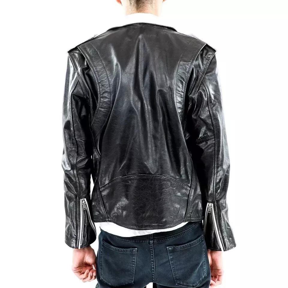 Новая белая и черная мужская куртка стильная из натуральной овчины ручной работы для байкера и мотоцикла