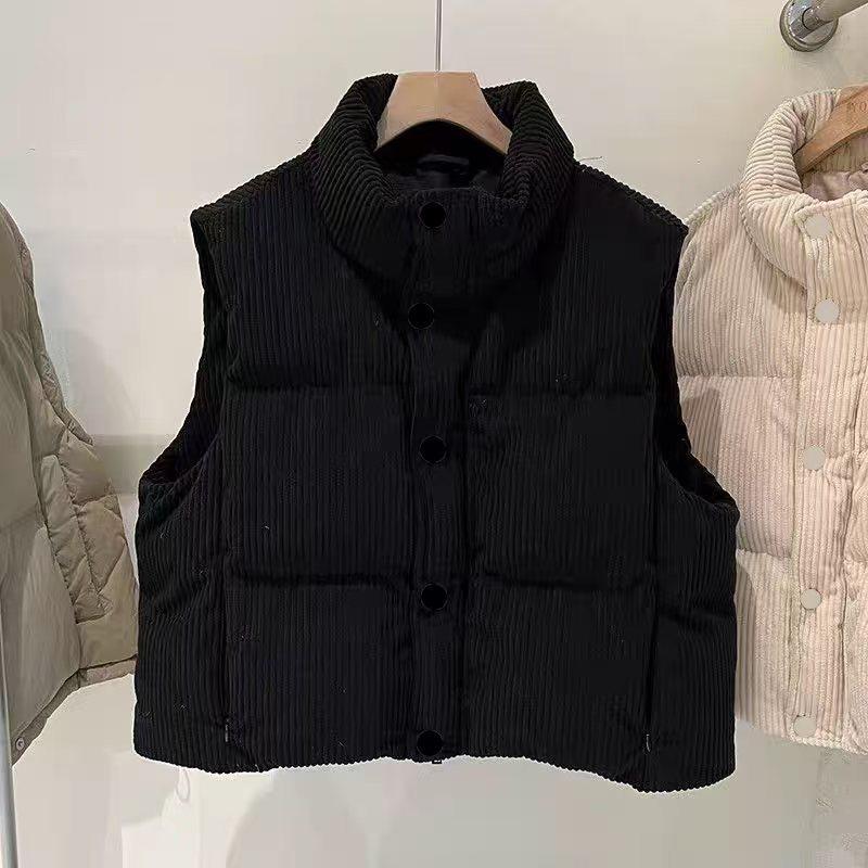 Вельветовый Теплый Жилет Короткий Зимний Новый Хлопковый Пуховик Стойка Воротник Свободный Жилет Жилет Жилет