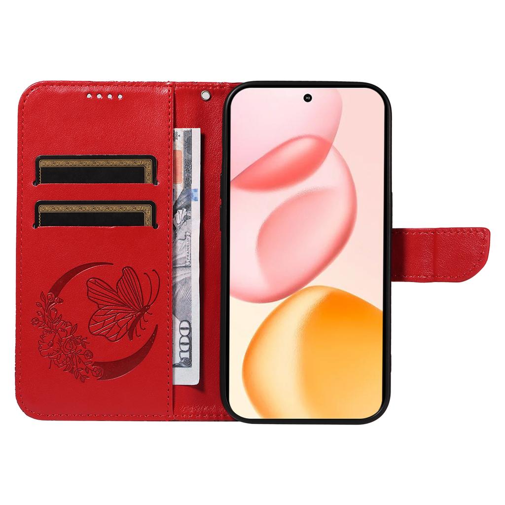 For Honor 400 5G (Global) Case Butterfly Pattern PU Leather Folio Flip Phone Cover - Red