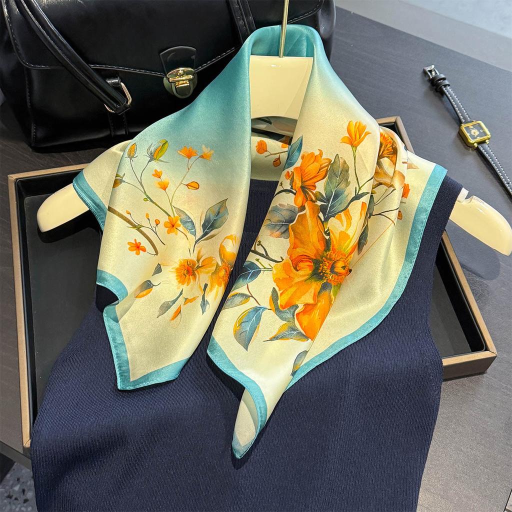 Luxury Brand 100% Natural Silk Scarf Women Design Small Square Shawl Hair Ribbon Headband Fashion Neckerchief Bandana